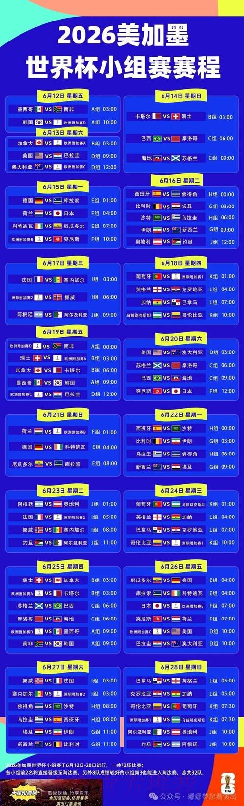 2026世界杯赛程详细安排最新时间表免费观看
